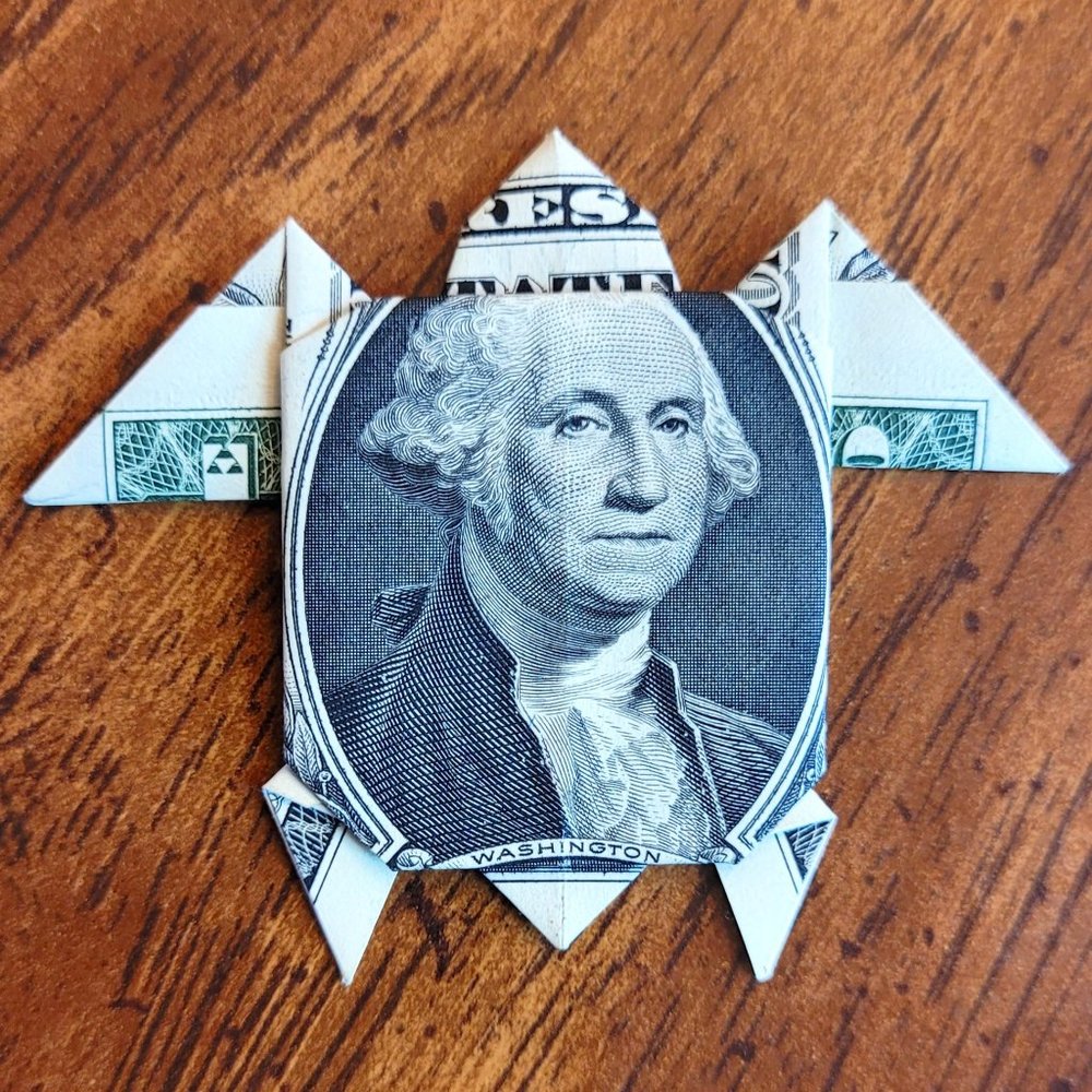 ORIGAMI SEA TURTLE - Handmade DOLLAR Gift Art $1 Bill New Uncirculated Money